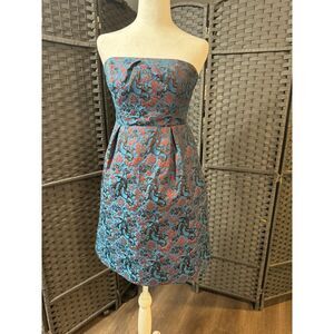Leifsdottir Strapless Brocade Dress Y2K Baroque Floral Teal Burgundy Size 4